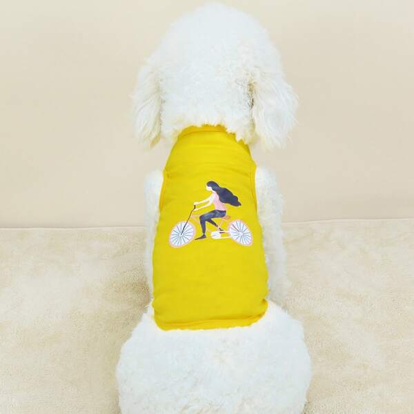 

Cartoon Graphic Pet Tank Top, Yellow