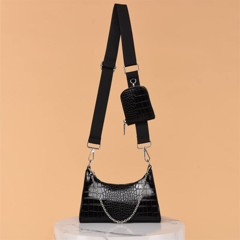 

Croc Embossed Crossbody Bag With Purse, Black