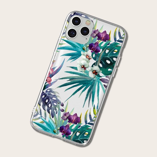 

Flower & Leaf Print Clear iPhone Case, Multicolor