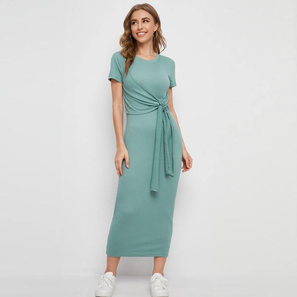 

Cut Out Detail Tie Front Dress, Cadet blue