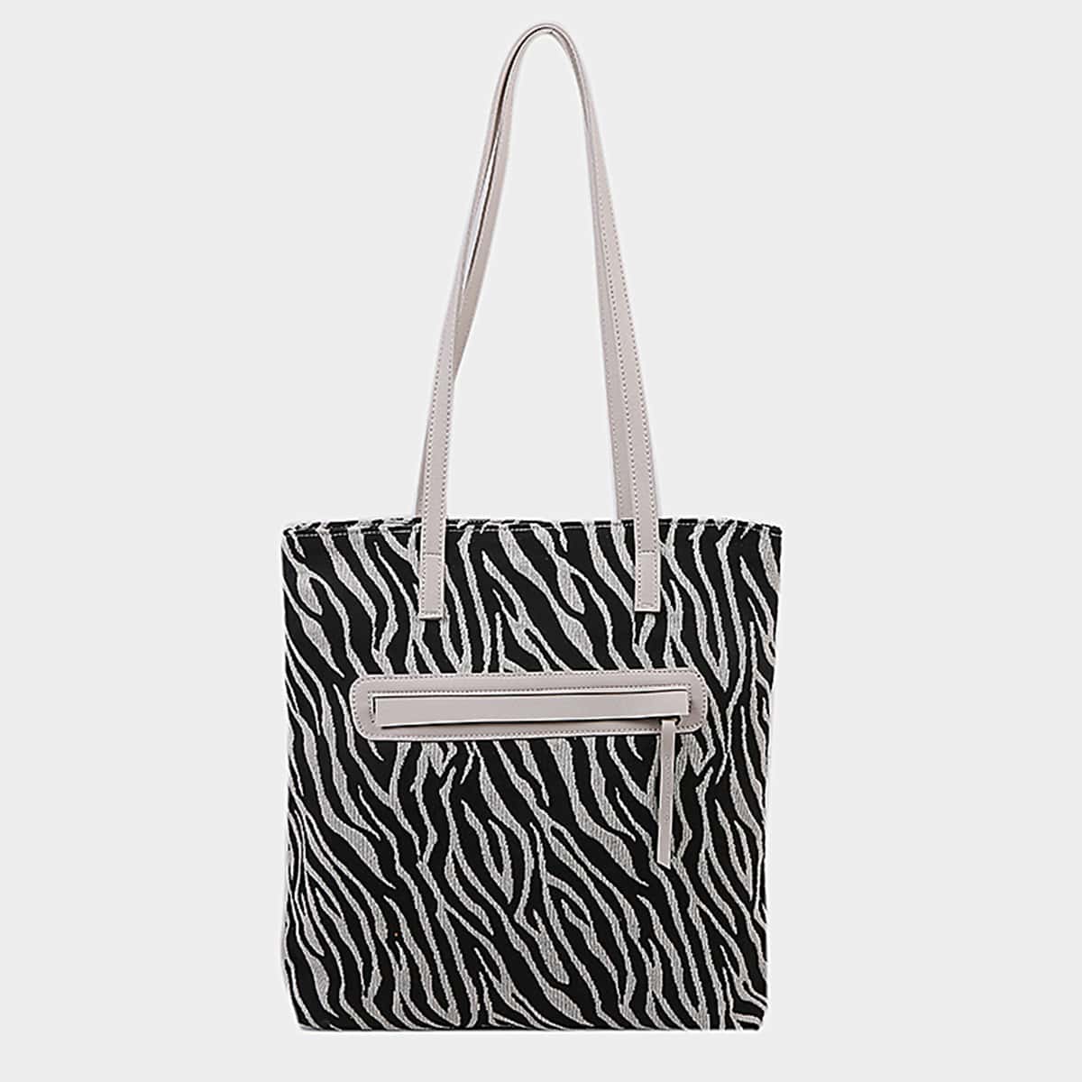 

Zebra Striped Tote Bag, Black and white