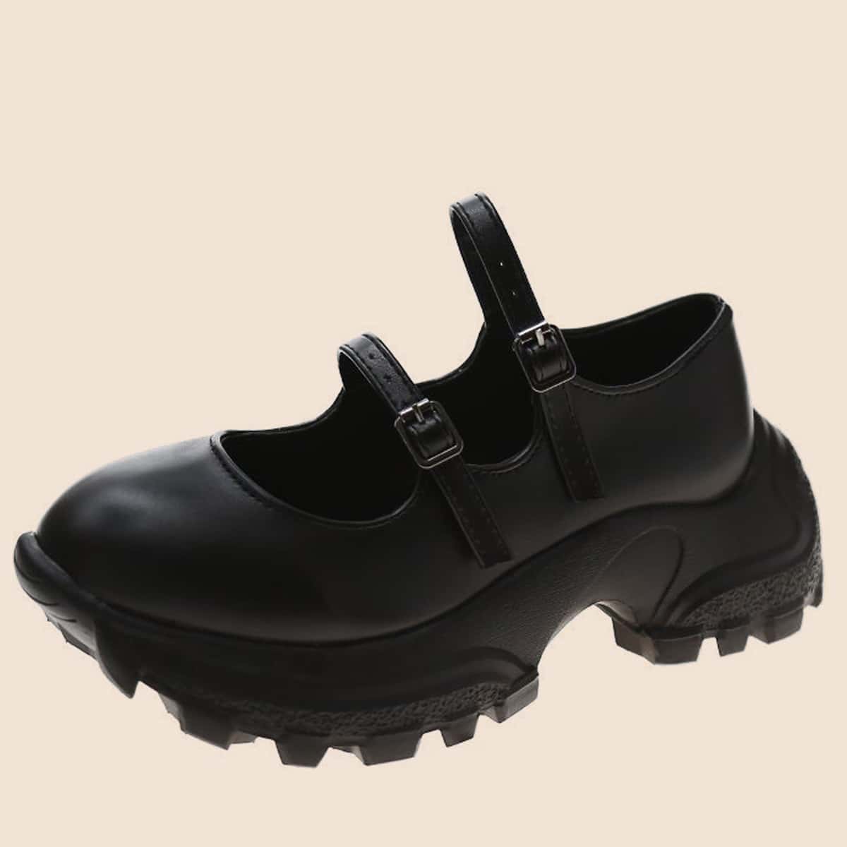 

Double Strap Mary Jane Wedges, Black