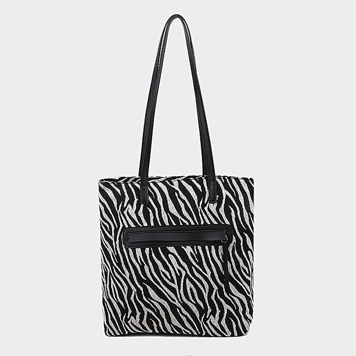

Zebra Striped Tote Bag, Black and white