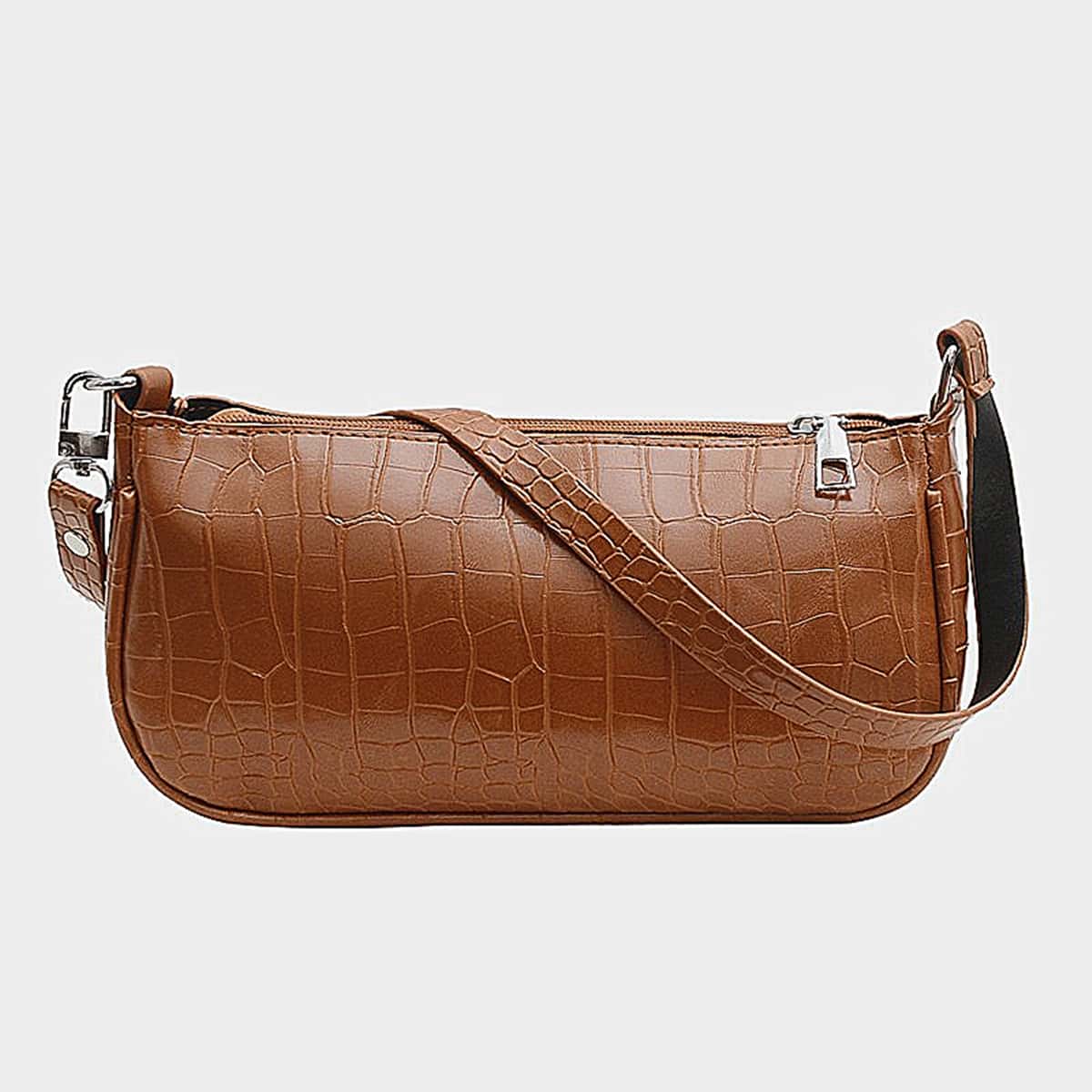 

Croc Embossed Baguette Bag, Brown