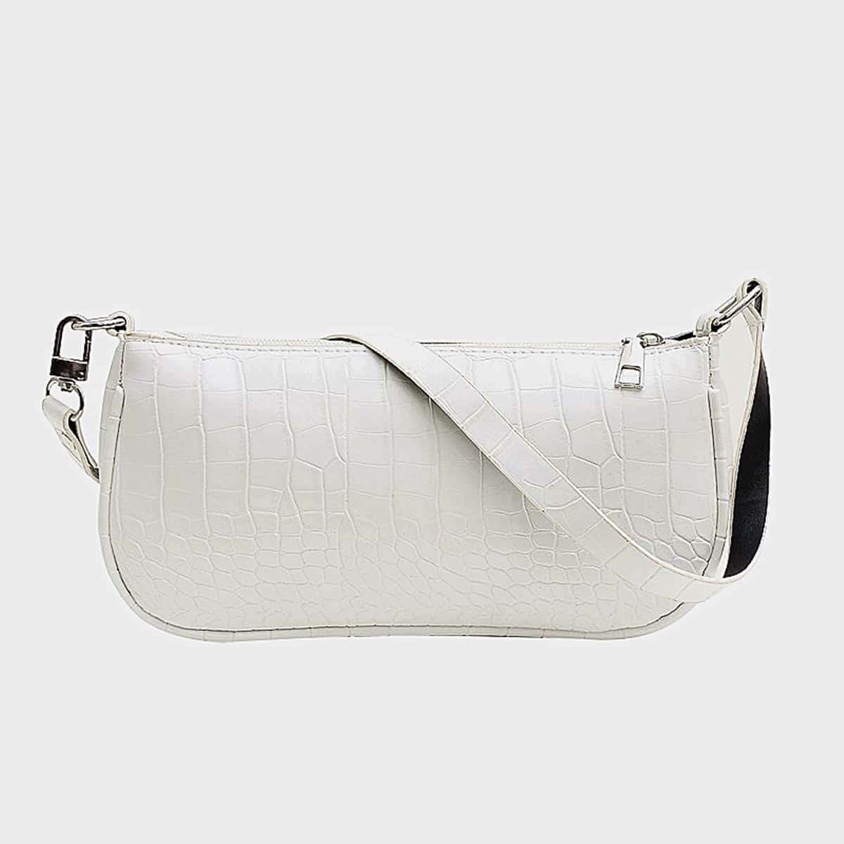 

Croc Embossed Baguette Bag, White