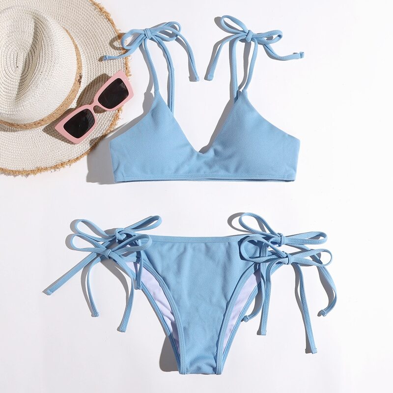 

Plain Tie Side Bikini Swimsuit, Baby blue