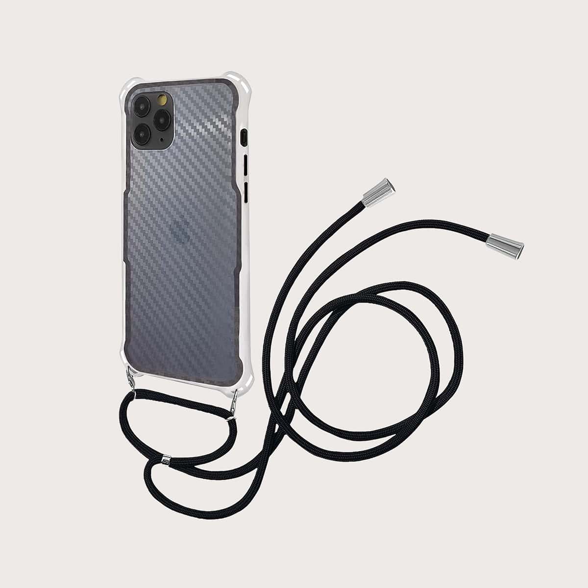 

Contrast Frame Clear iPhone Case With Lanyard, Black