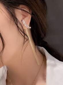 Cubic Zirconia Decor Long Earrings - Yellow Gold - View 1