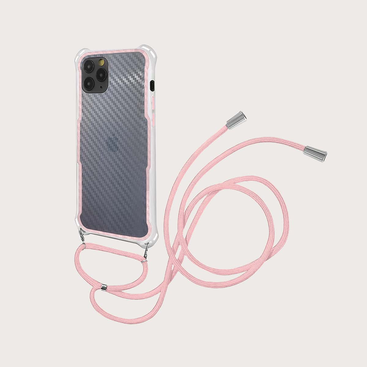 

Contrast Frame Clear iPhone Case With Lanyard, Pink clear