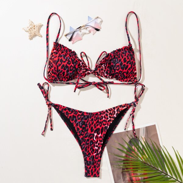 

Leopard Frill Tie Side Bikini Swimsuit, Multicolor