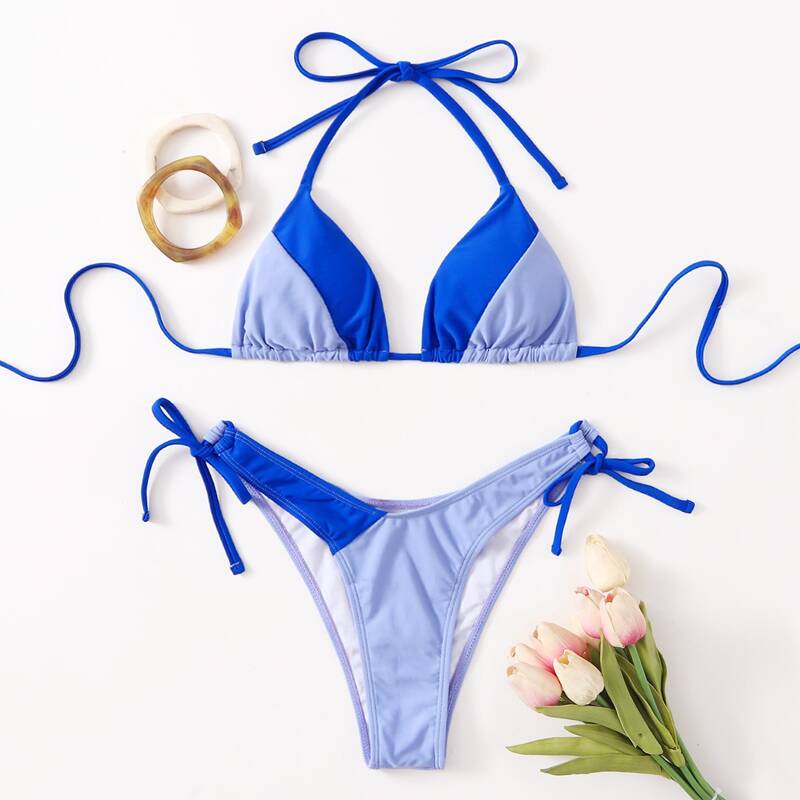 

Colorblock High Leg Bikini Swimsuit, Blue