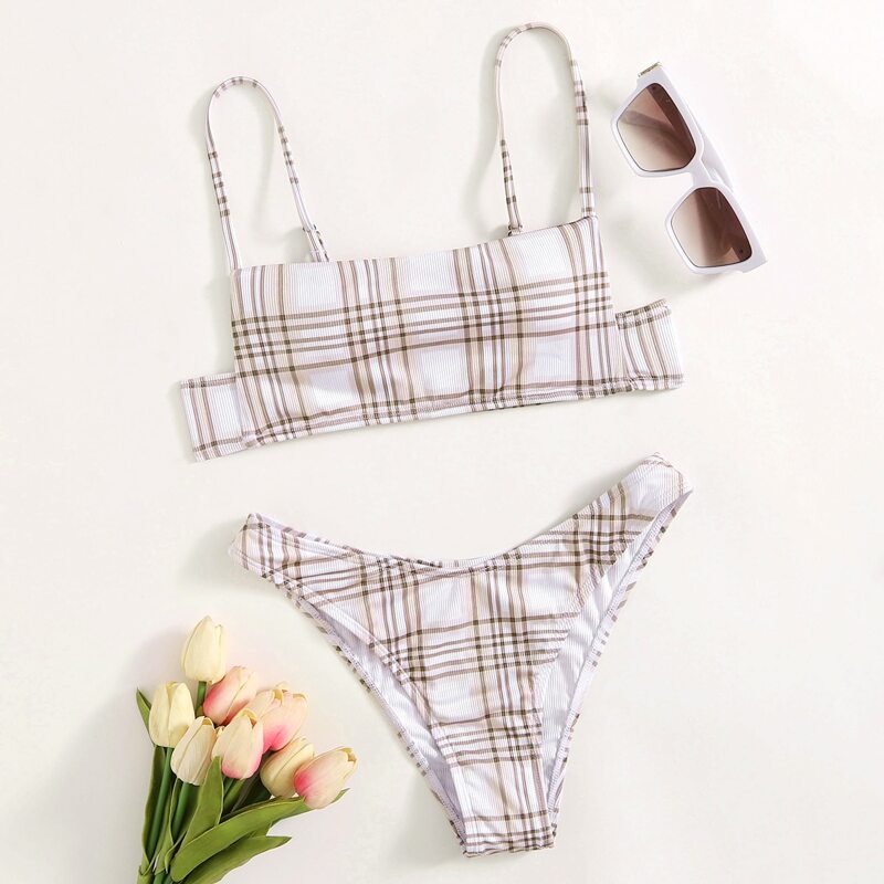 

Plaid Cami Bikini Swimsuit, Multicolor