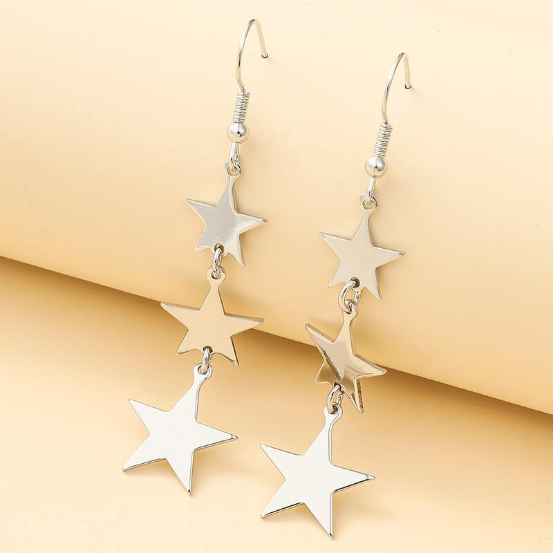 

Star Drop Earrings, Silver