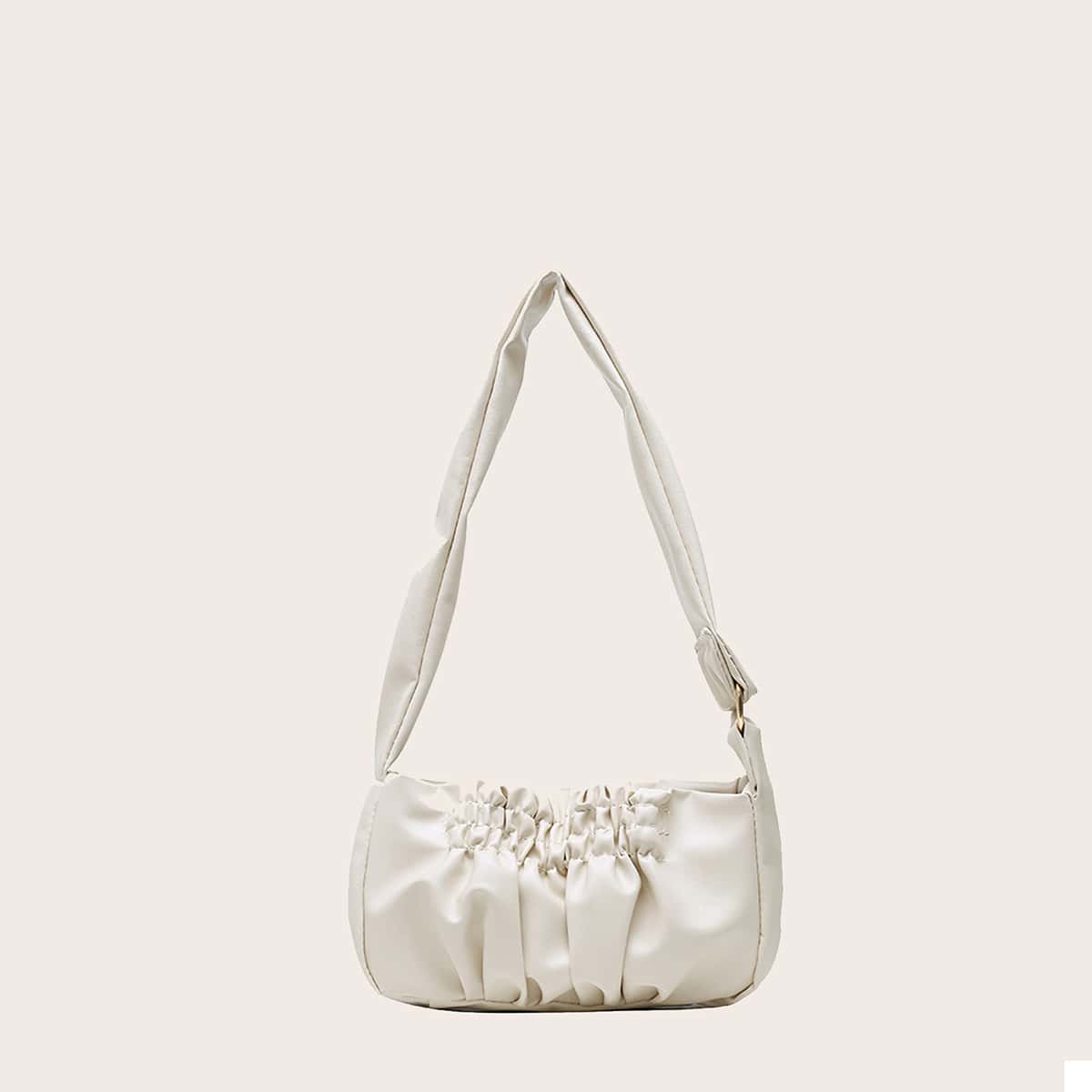 

Solid Ruched Baguette Bag, Beige