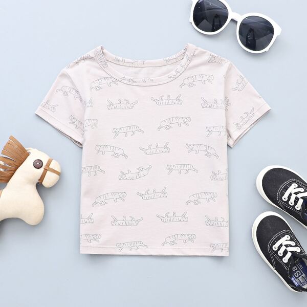 

Toddler Boys Cartoon Animal Print Tee, Beige
