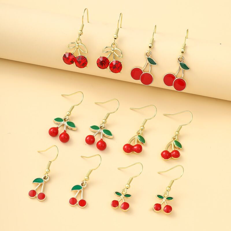 

6pairs Cherry Drop Earrings, Red