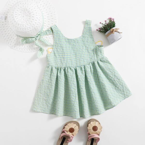 

Toddler Girls Plaid Babydoll Blouse & Hat, Mint green