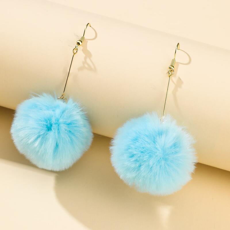 

Pom Pom Drop Earrings, Mint blue