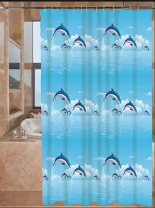 Cortina de ducha con estampado de delfín - Multicolor - Ver 1