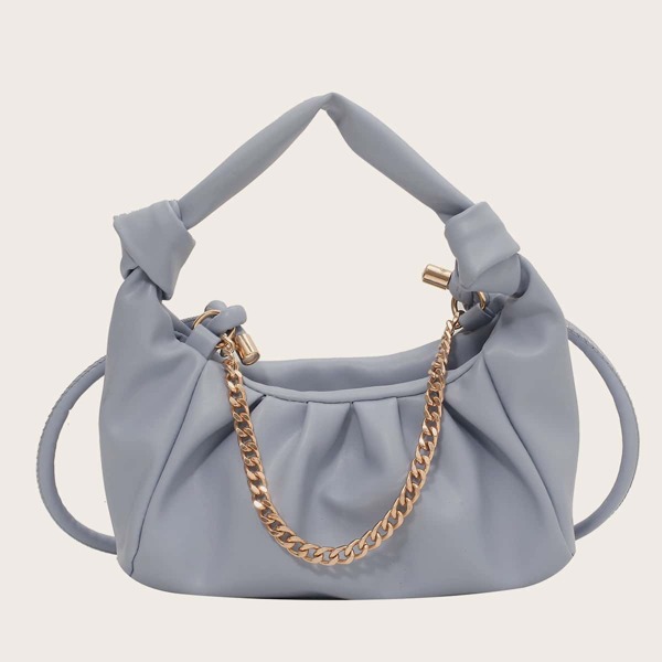 

Chain Decor Ruched Satchel Bag, Blue