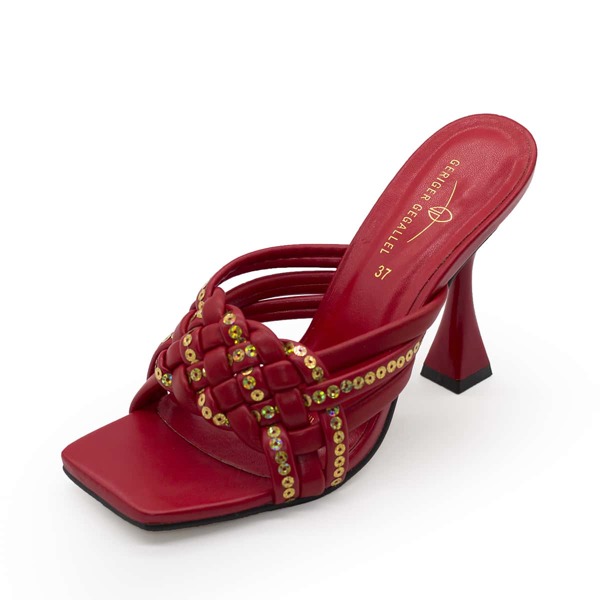 

Sequins Decor Braided Mule Sandals, Red