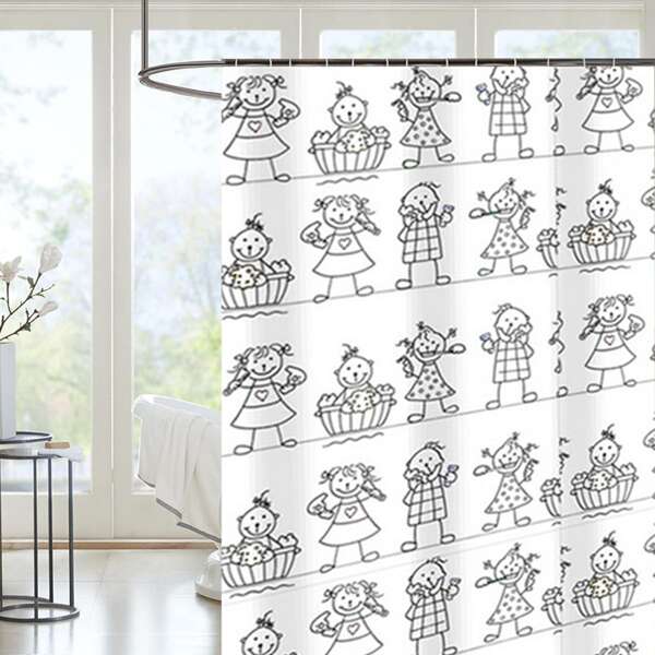 

Cartoon Graphic Shower Curtain, Black and white