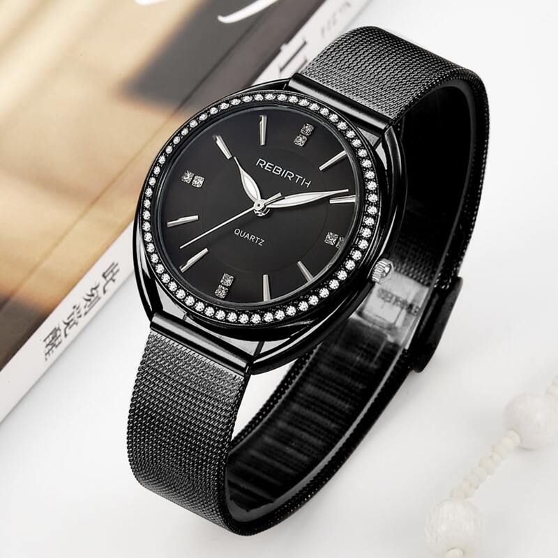 

Rhinestone Decor Mesh Strap Round Pointer Quartz Watch