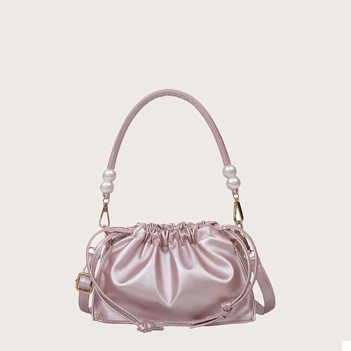 

Metallic Drawstring Shoulder Bag, Baby pink