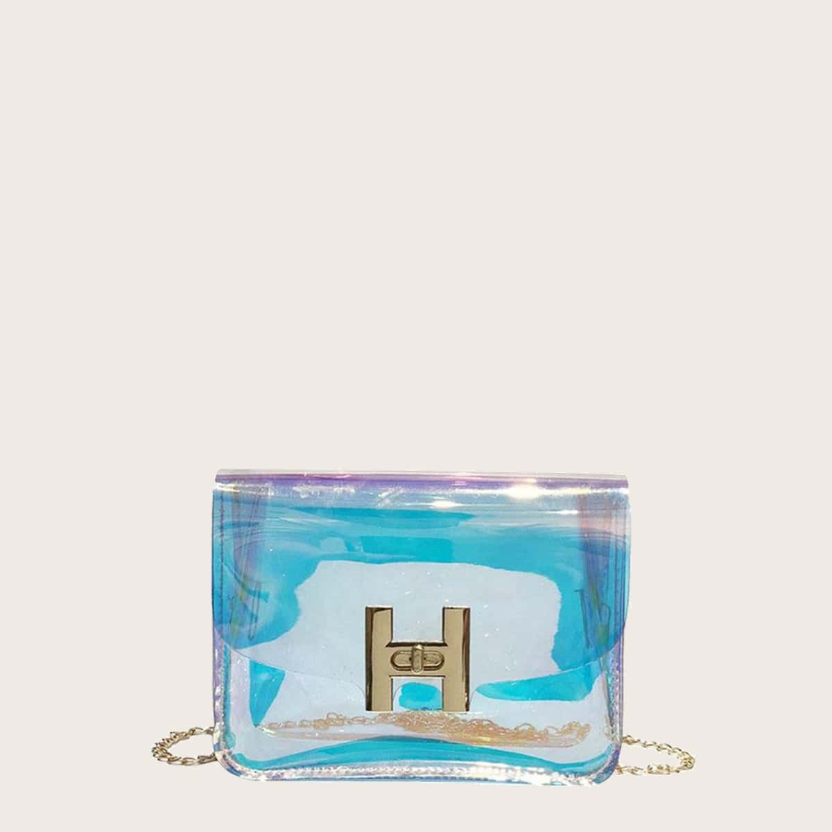 

Holographic Chain Crossbody Bag, Clear