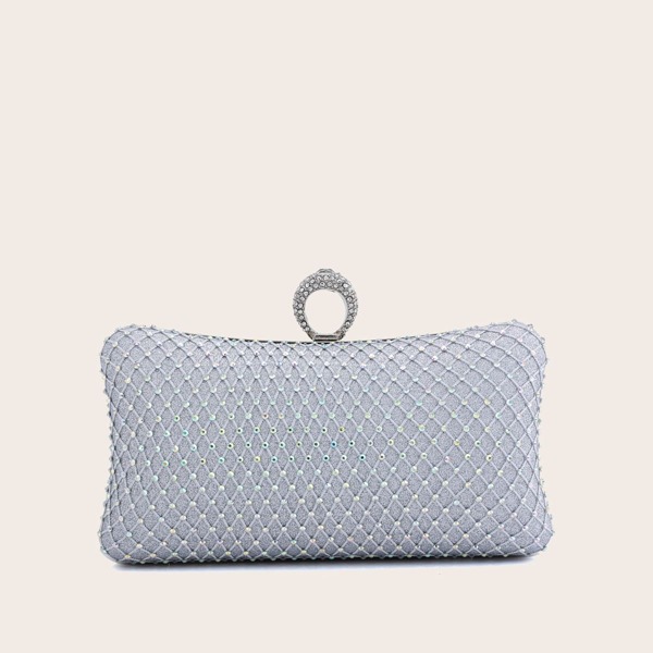 

Rhinestone Decor Chain Clutch Bag, Silver