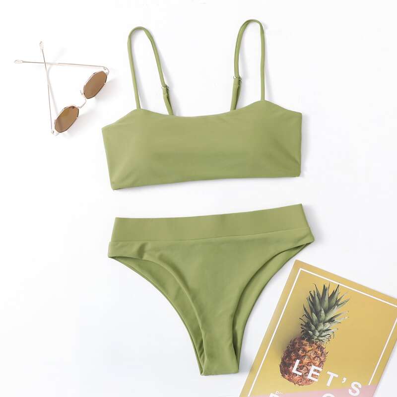 

Solid Cami Bikini Swimsuit, Green