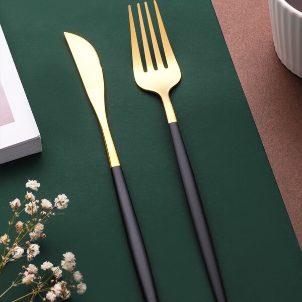 

2pcs Stainless Steel Knife & Fork Set, Black
