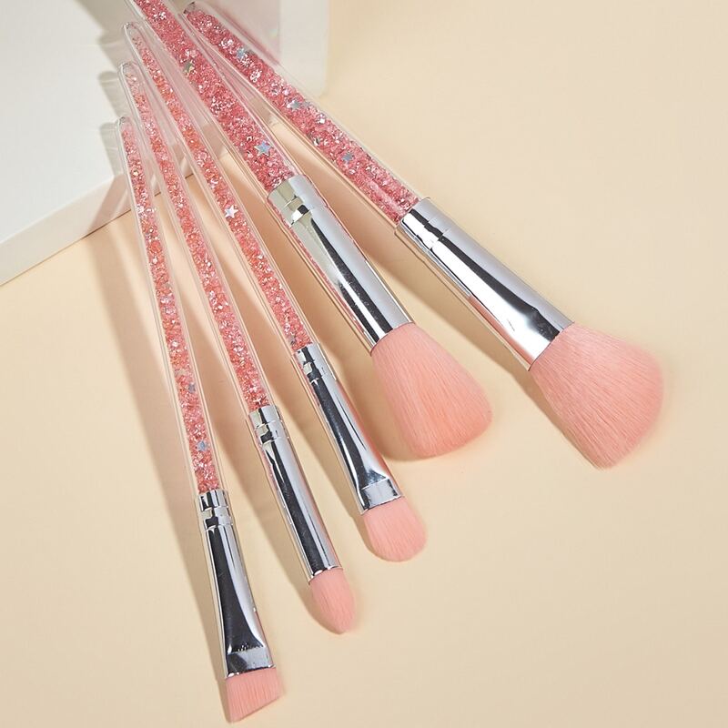 

5pcs Glitter Handle Makeup Brush, Pink