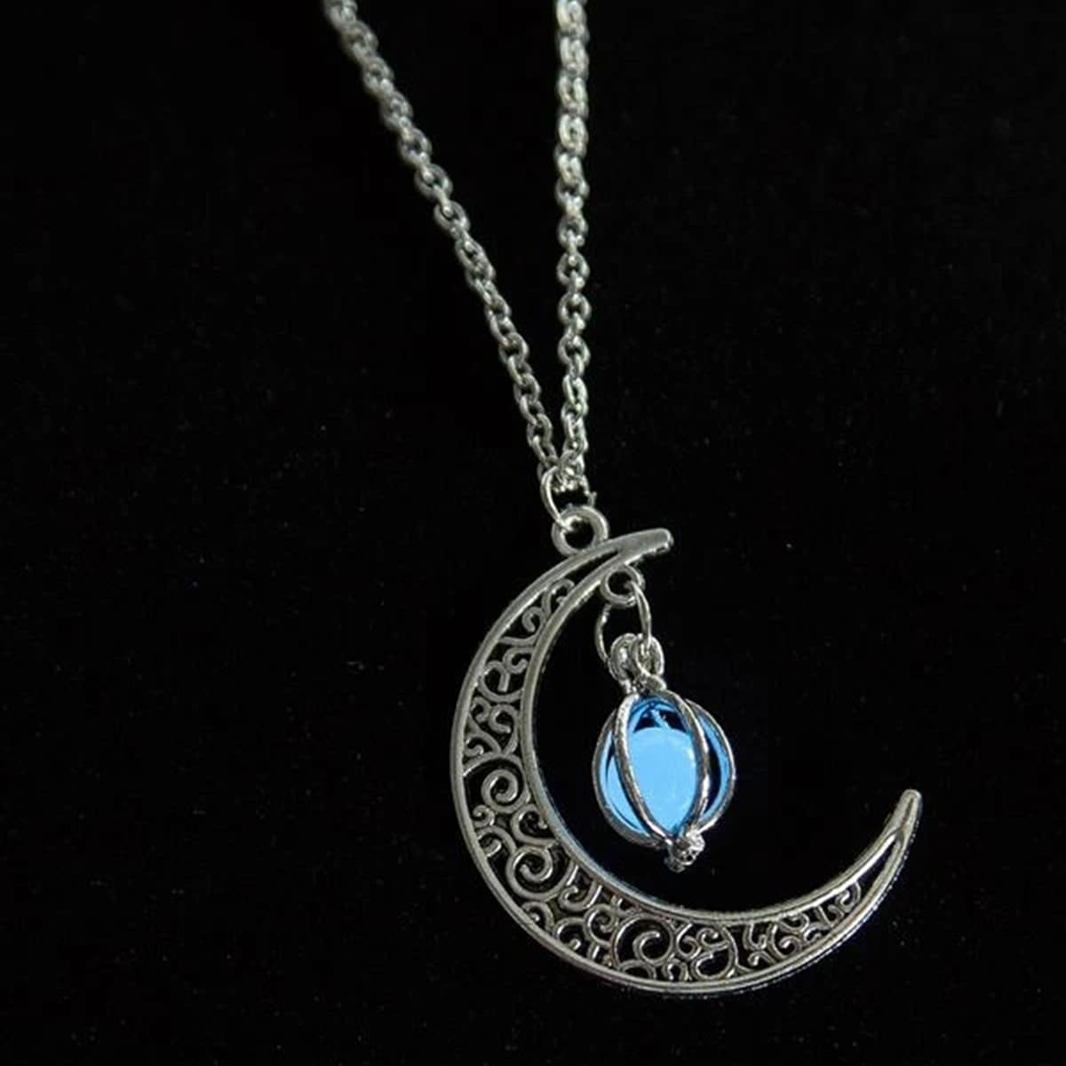 

Hollow Moon Pendant Necklace, Silver