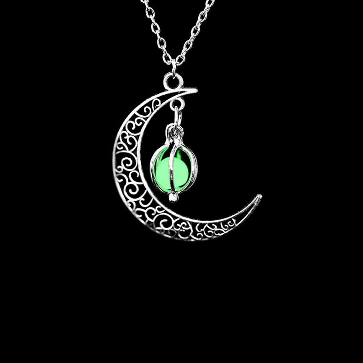 

Hollow Moon Pendant Necklace, Silver