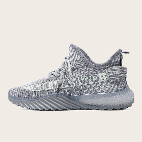 

Letter Graphic Lace-up Decor Sneakers, Grey