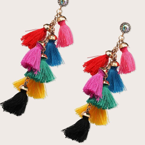 

Layered Tassel Drop Earrings, Multicolor