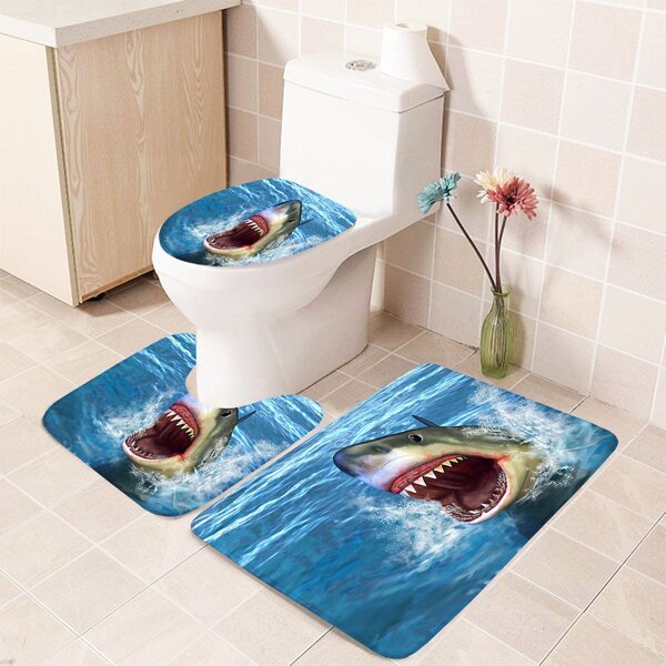 

1pc Shark Print Bathroom Non-slip Toilet Mat, Multicolor