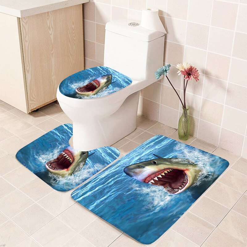

1pc Shark Print Bathroom Non-slip Toilet Mat, Multicolor