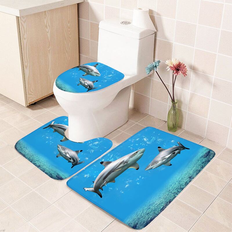 

1pc Shark Print Bathroom Non-slip Toilet Mat, Multicolor
