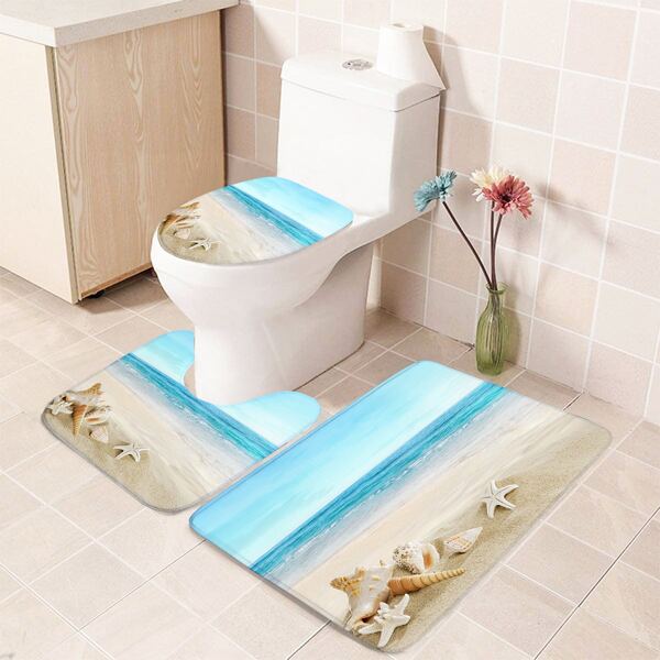 

1pc Beach Print Bathroom Non-slip Toilet Mat, Multicolor