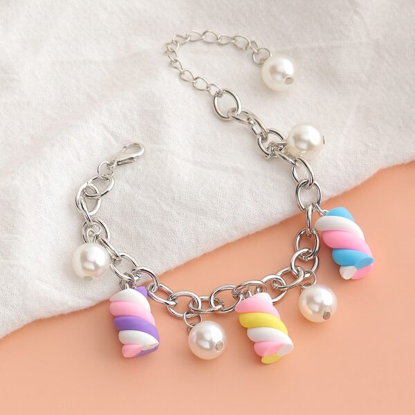 

Girls Faux Pearl Charm Bracelet, Multicolor