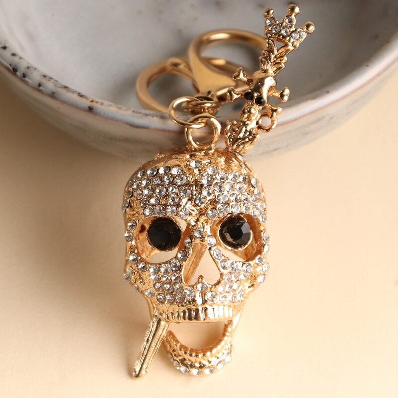 

1pc Rhinestone Skeleton Keychain, Gold