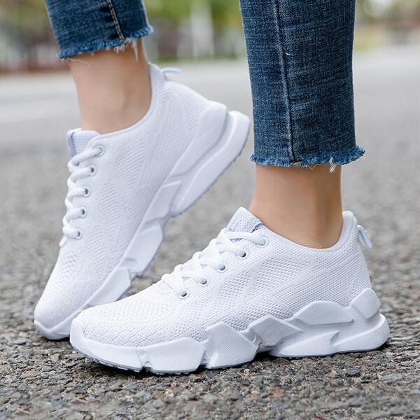 

Lace-up Front Knit Sneakers, White