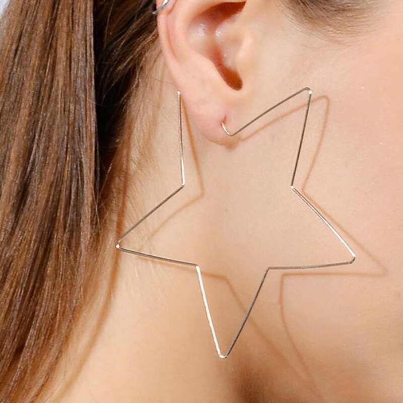 

Star Hoop Earrings, Silver