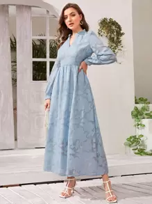 Seusyu Solid Frill Trim A-Line Dress Fall Cloth For Women - Baby Blue - View 1