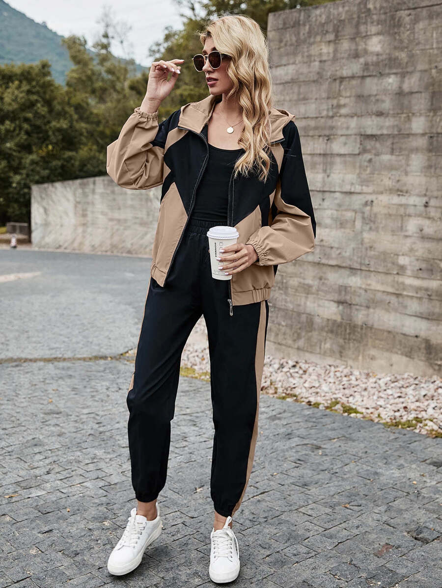 Mulvari Bộ thời trang Dây kéo Khối Màu Thể thao - Nhiều màu - Xem 1