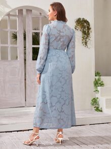 Seusyu Solid Frill Trim A-Line Dress Fall Cloth For Women - Baby Blue - View 2