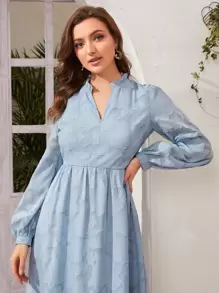 Seusyu Solid Frill Trim A-Line Dress Fall Cloth For Women - Baby Blue - View 3