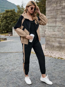 Mulvari Bộ thời trang Dây kéo Khối Màu Thể thao - Nhiều màu - Xem 5